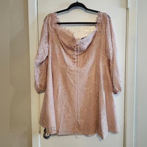 SHEIN Pink Lace Long Sleeve Dress